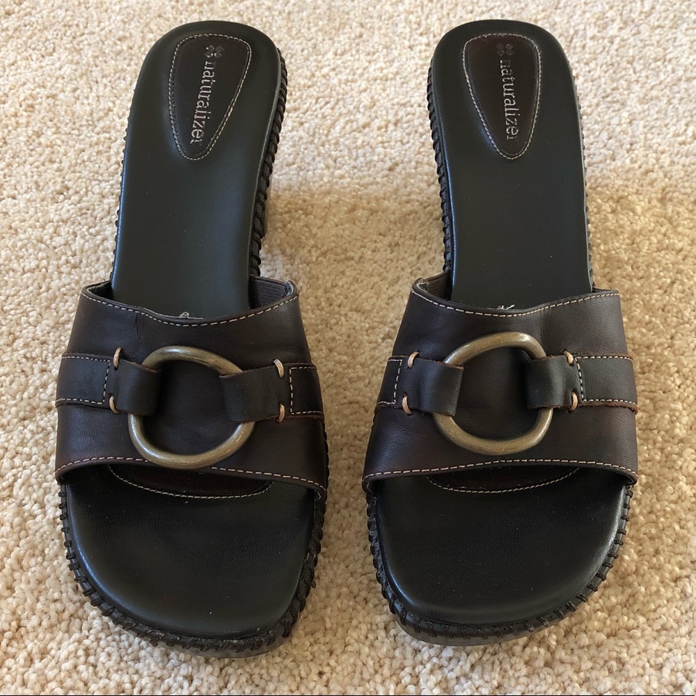 NATURALIZER "Zarna" Brown Leather Sandals / Slides